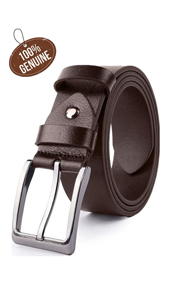 Brown Genuine Leather Belt Compatible with Denim Fabric Canvas Pants