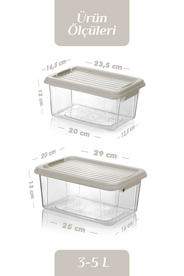 Set of 2 Flour Legumes Food Container with Locking Lid - Multi-Purpose Organizer Detergent Storage Box 3L-5L - 4