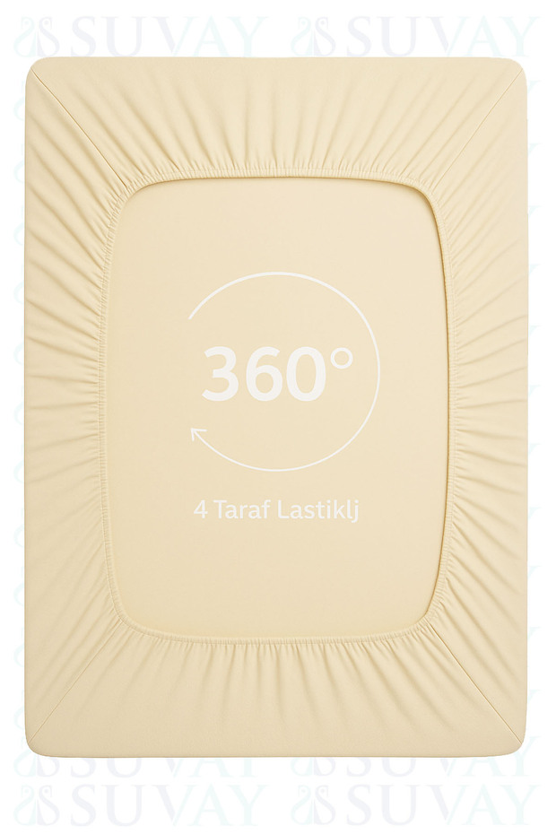 ملاءة سرير مطاطية من القطن الممشط باللون الكريمي، ملاءة سرير مطاطية من القطن الممشط بنسبة 100% - 3