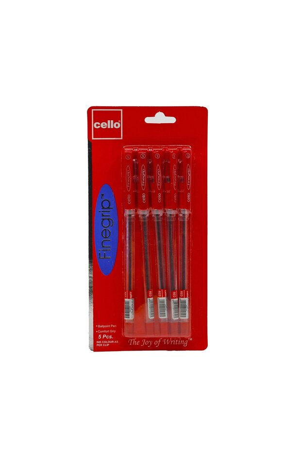 Finegrip Ball Pen Red 0.7mm | Smooth Writing Pen Pack of 5 | Comfortable Grip