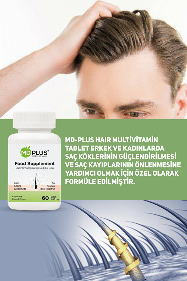 Hair Multivitamin 60 Tablet (Saw Palmetto, Ginseng, Horsetail, Nettle, Zinc, Millet Seed, Biotin) - 6