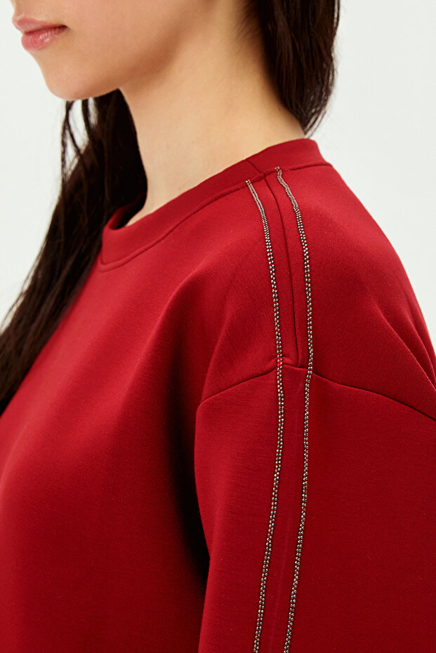 Parlak Taşlı Oversize Sweatshirt - 3