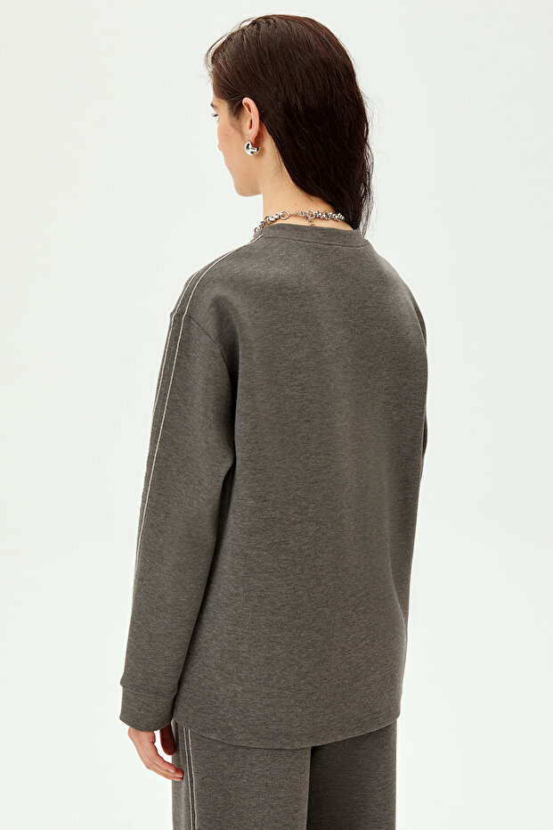Parlak Taşlı Oversize Sweatshirt - 2