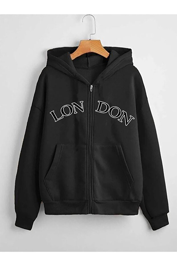 Unisex 2ip Knitted Fabric Printed Hooded Zipper Sweat Cardigan