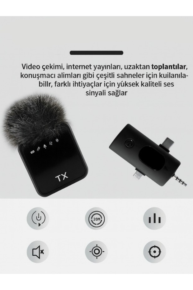 Kablosuz Tüylü Yaka Mikrofonu F11 Model 3'ü 1 Arada Type-C Apple 3.5mm Uyumlu Tekli Set - 4