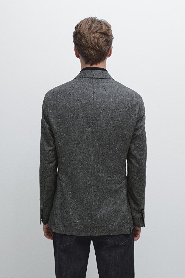 Dokulu kareli yün karışımlı blazer - 3