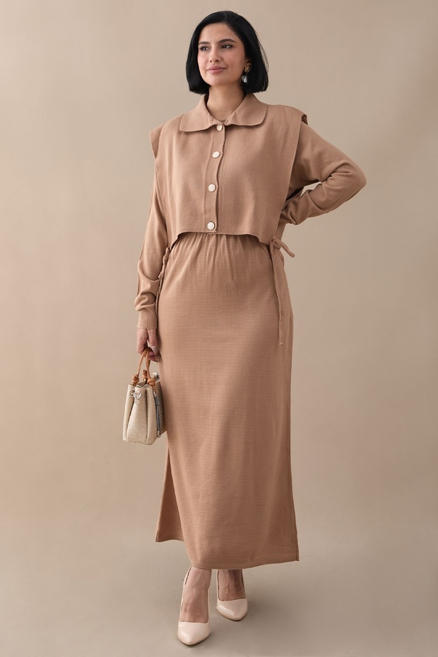 Bolerolu Elbiseli Camel Takım - 1
