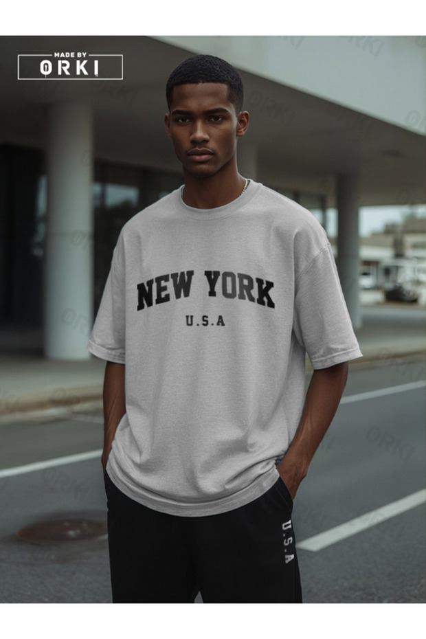 Usa Fit Printed - Oversize Gray T-Shirt & Black Pants Jogger Men's Tracksuit Set