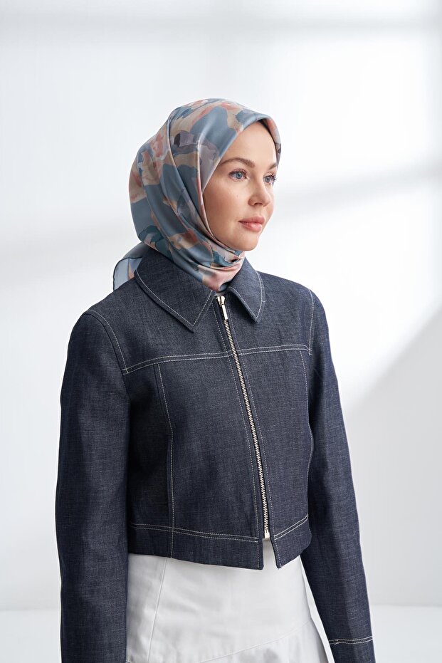 وشاح حريري من قماش التيليفيل بنمط ألوان الباستيل 4305 - أزرق ناعم