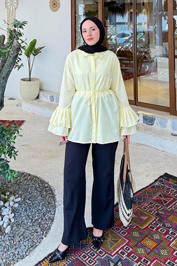 Piliseli Uzun Gömlek Sarı - 1