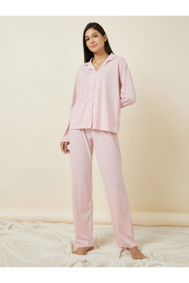 Long Sleeve Jersey Button Through Shirt and Pyjama Set