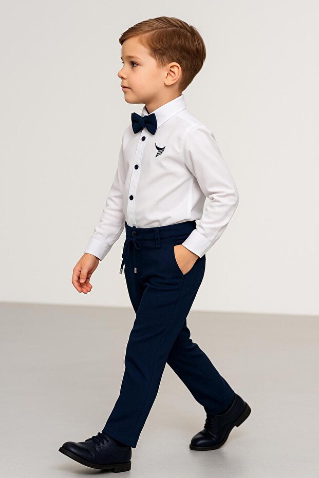 Boy's Special Day/ Embroidery Shirt Pants Bow Tie Suit/Double Leg Lace-Up Pants