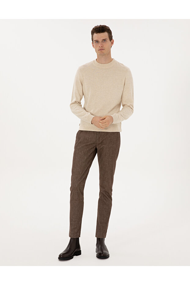 Mink Slim Fit Elastic Waist Canvas Trousers 50309952-Vr052