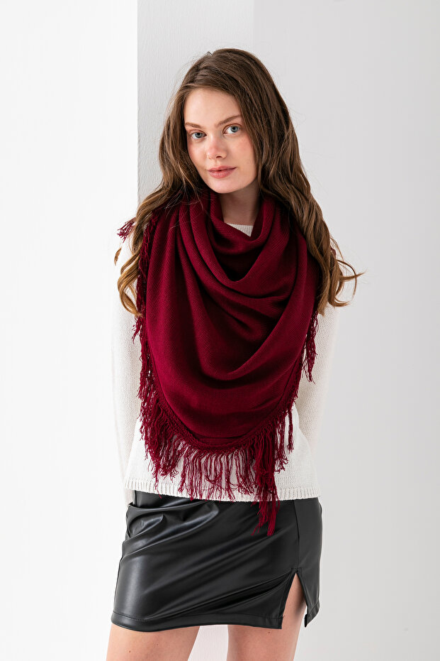 Women's Plain Triangle Scarf - Tasseled Knitwear and Shoulder Shawl | Hand Knitted Soft Wool Yarn Special Production
