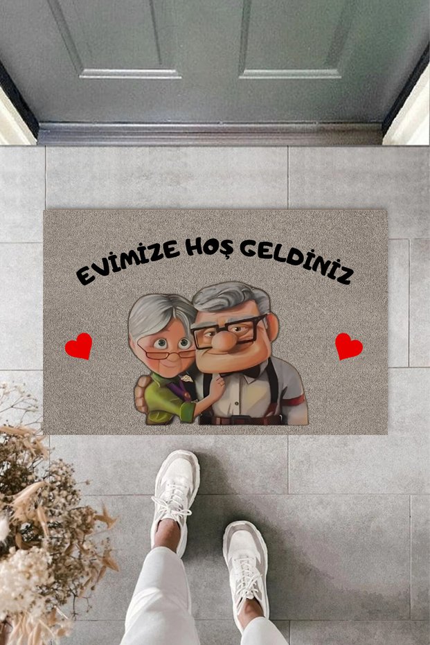 Welcome to Our Home Written Cute Couple Figured Gray Door Mat 40 X 60 cm