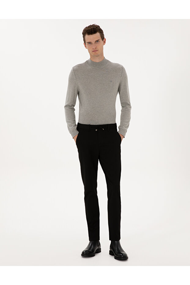 Black Slim Fit Drawstring Canvas Pants 50309931-Vr046