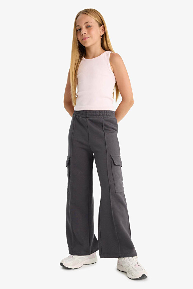 Elastic Waist Wide Leg Cargo Sweatpants for Girls E6930A825Au