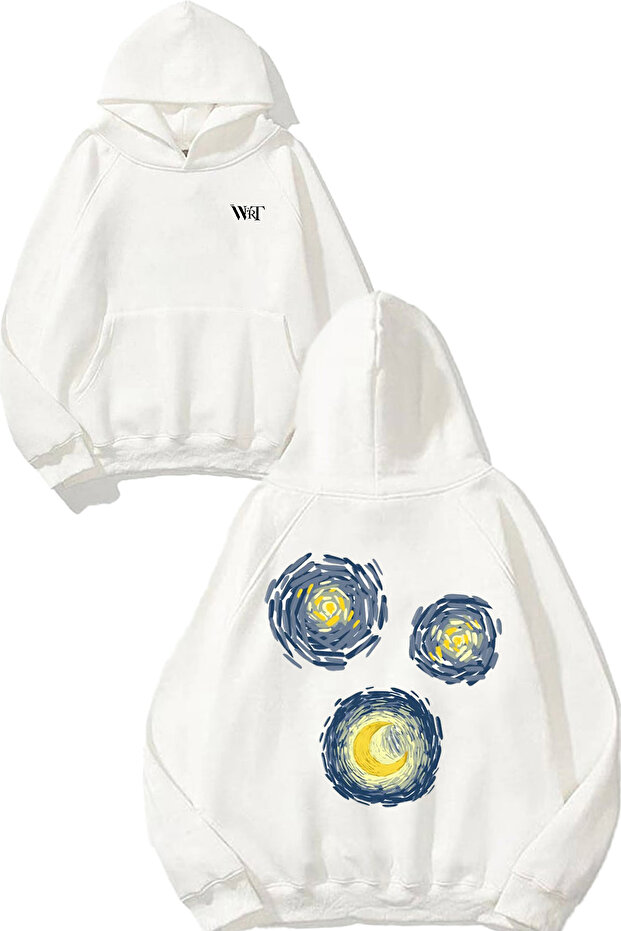 Van Gogh 6 Design Back Printed White Hooded Sweatshirt
