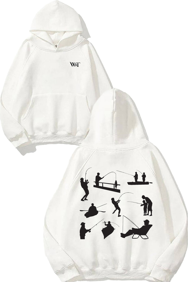 Fishher 2 Design Back Printed White Hooded Sweatshirt