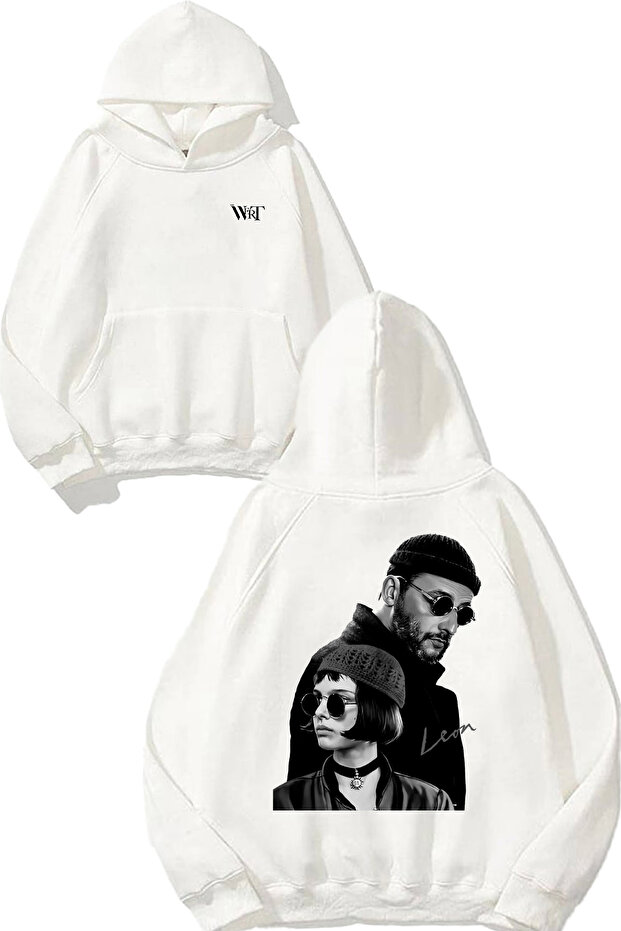 Leon Design Back Printed White Hooded Sweatshirt