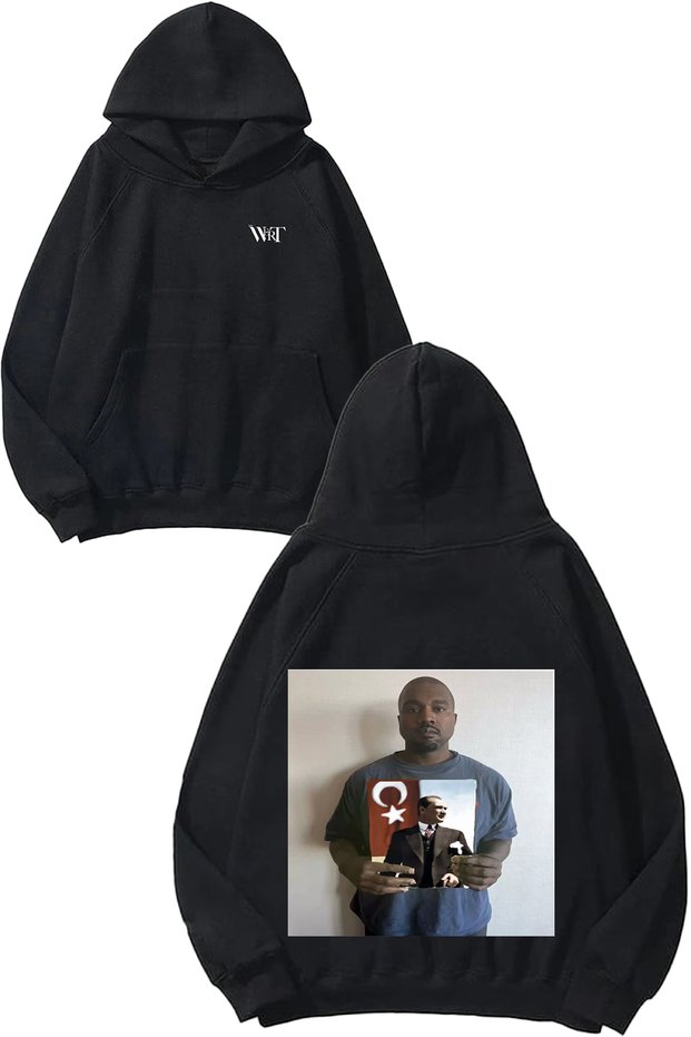 Drake Ataturk Design Back Printed Black Hooded Sweatshirt