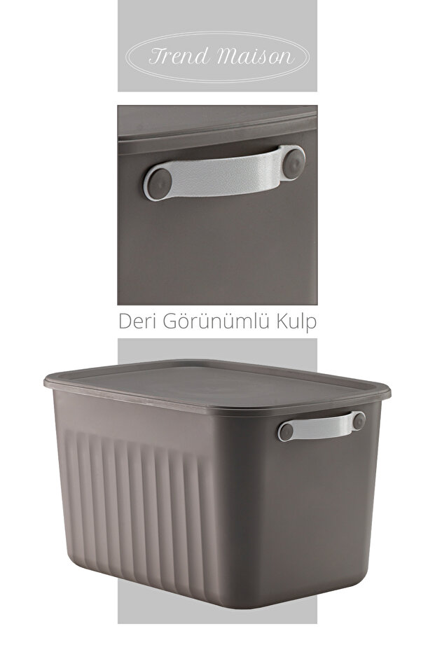 Gri Çok Amaçlı Kapaklı Saklama Seti, Dekoratif Organizer 3'lü - 7