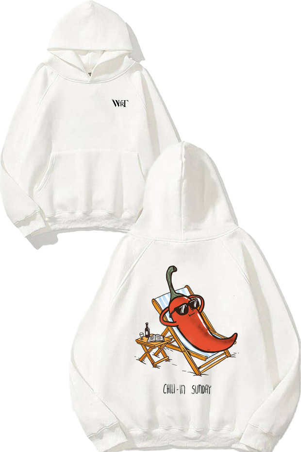 Chilli 2 Design Back Printed White Hooded Sweatshirt