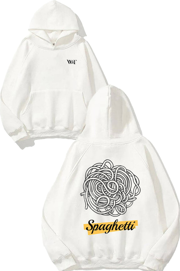 Spaghetti 1 Design Back Printed White Hooded Sweatshirt