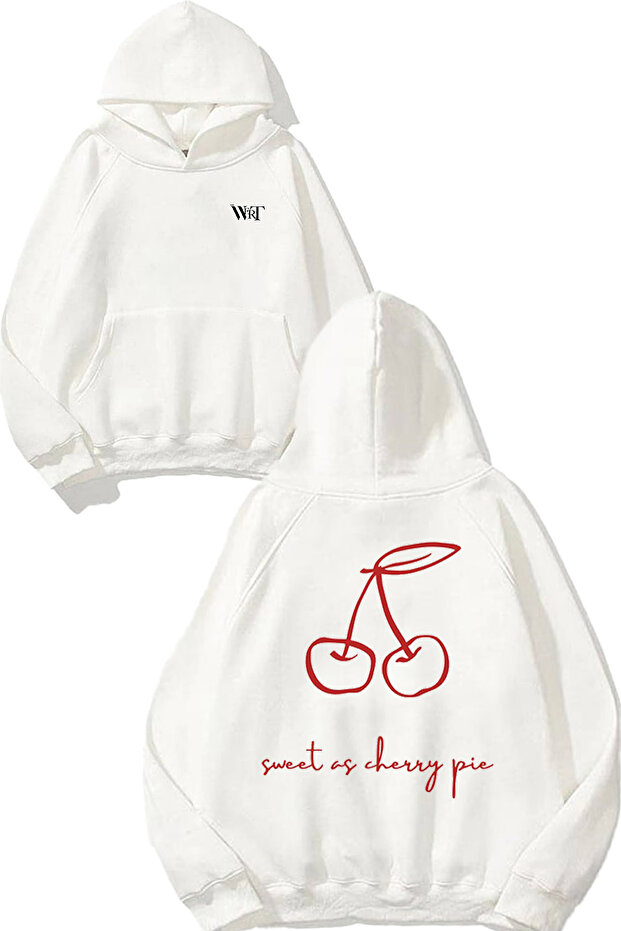 Cherry 1 Design Back Printed White Hooded Sweatshirt