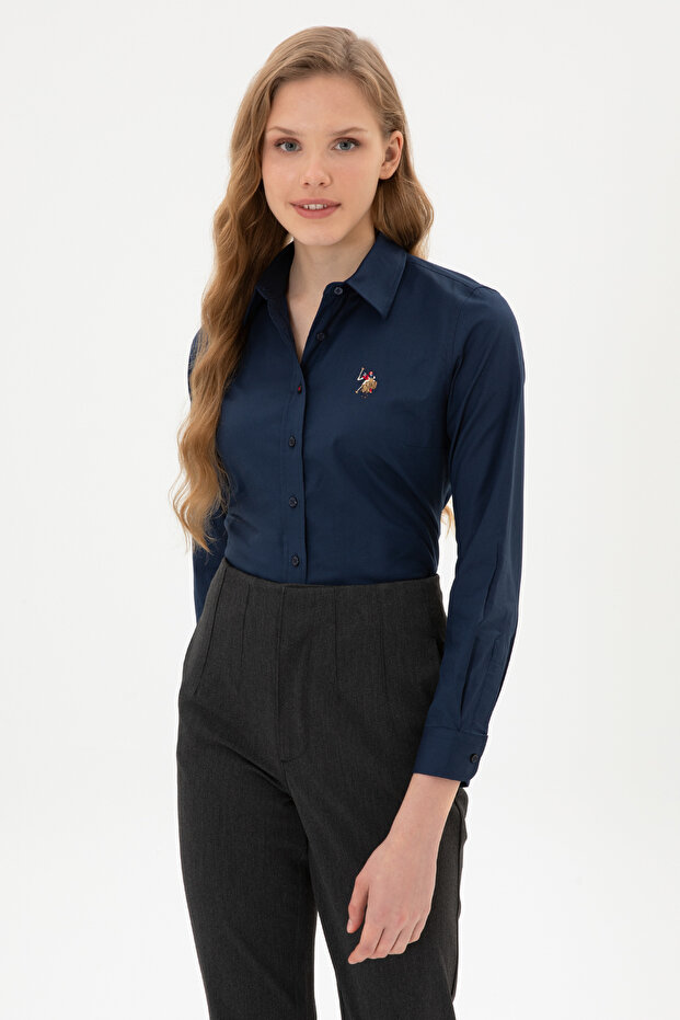 Women's Navy Blue Long Sleeve Basic Shirt 50308038-Vr033