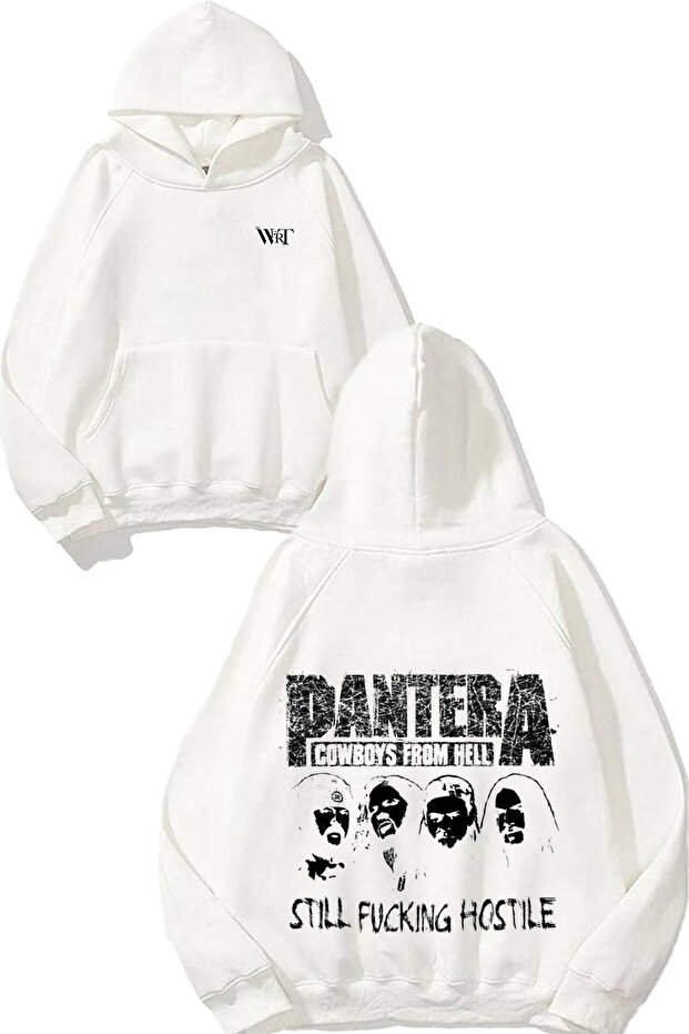 Pantera Rock 2 Design Back Printed White Hooded Sweatshirt