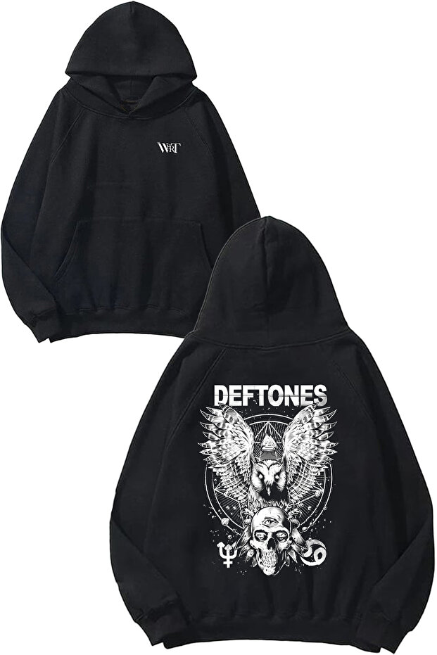 سويت شيرت بقلنسوة أسود اللون مطبوع عليه تصميم Deftones Owl على الظهر