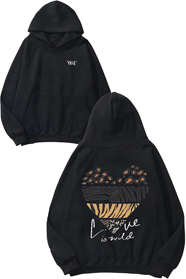 Leopard 2 Design Back Printed Black Hooded Sweatshirt