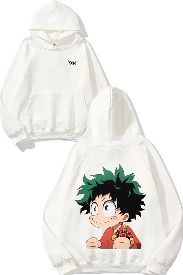 My Hero Academia Deku Design Back Printed White Hooded Sweatshirt
