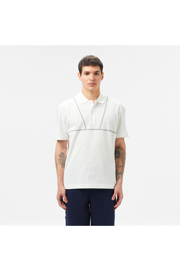 Erkek Loose Fit Desenli Beyaz Polo - 1