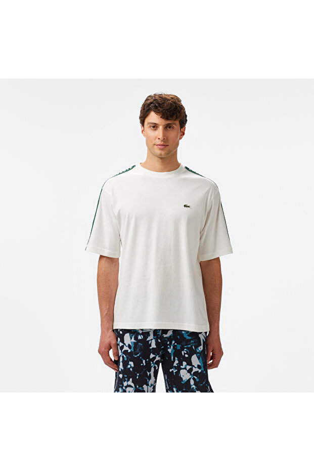 Erkek Relaxed Fit Bisiklet Yaka Baskılı Beyaz T-Shirt - 1