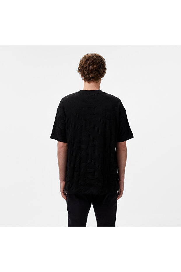 Erkek Bisiklet Yaka Desenli Siyah T-Shirt - 2