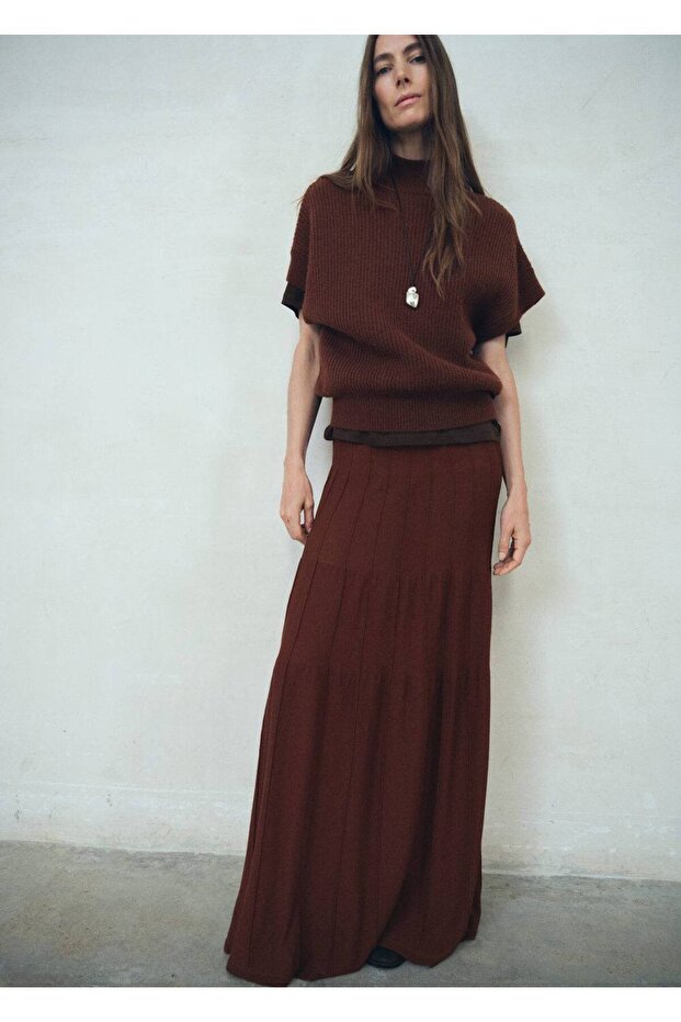 Dikişli uzun triko etek - 2