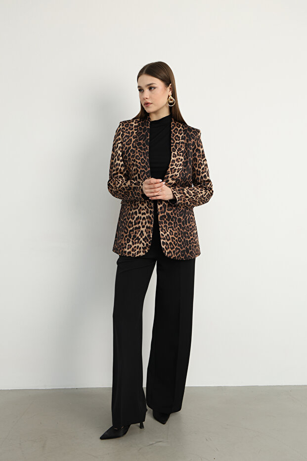 Single Button Jacket Pants Set Leopard - 1