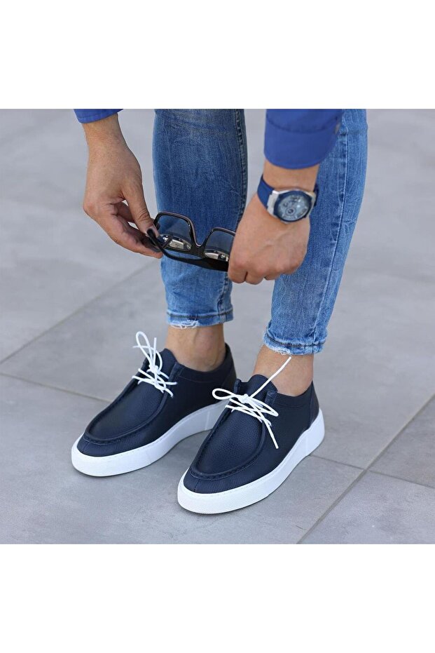 - Navy Blue Leather Lace-Up Men's Casual Shoes 101-1005-He1065