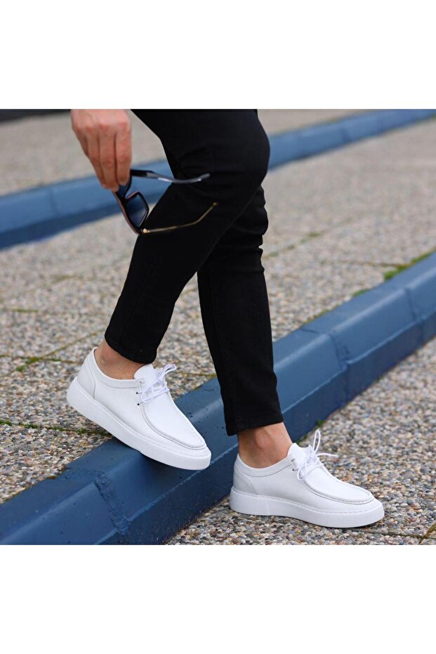 - White Leather Lace-Up Men's Casual Shoes 101-1005-He1065