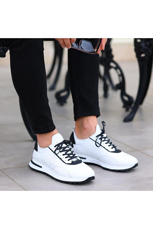 - White Leather Lace-Up Men's Casual Shoes 101-9067-H1255