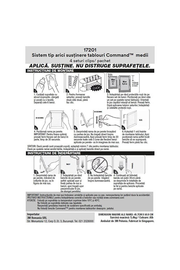 Set of 4 medium-sized COMMAND picture support strips, maximum weight supported 5.4 kg, White - 2
