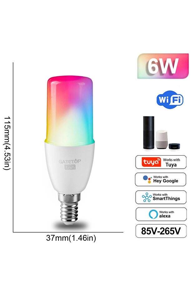 نعم 85-265 فولت T37 6 واط E14 مصباح ذكي Tuya RGB قابل للتعتيم Gu10 C37 A60 T37 E14 E27 B22 ضوء واي فاي Led Magi
