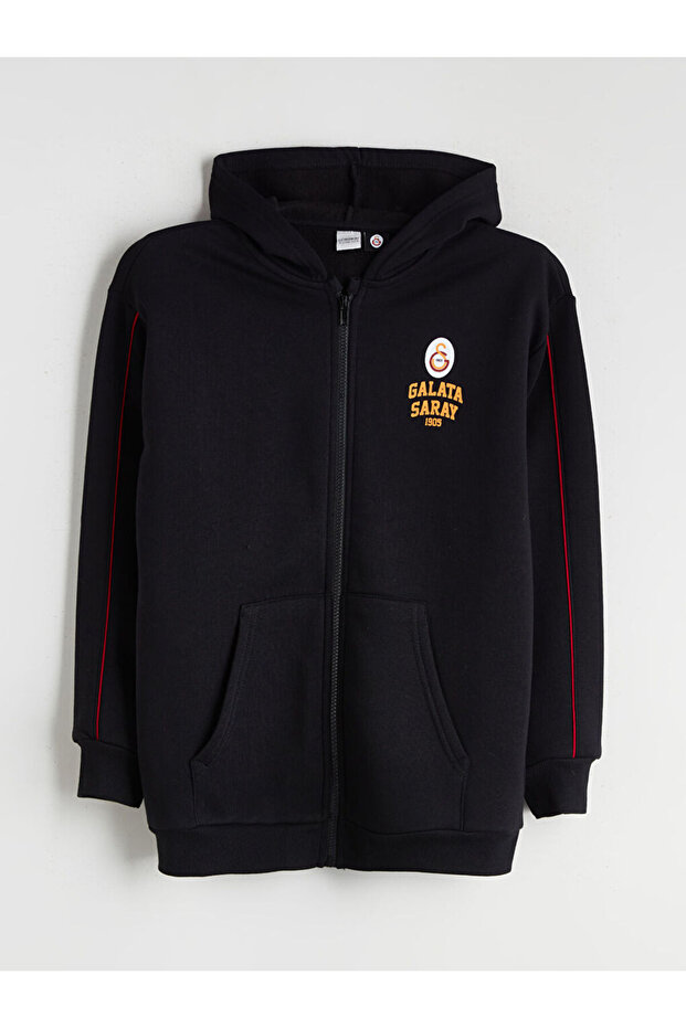 Hooded Galatasaray Printed Boys' Zippered Sweatshirt