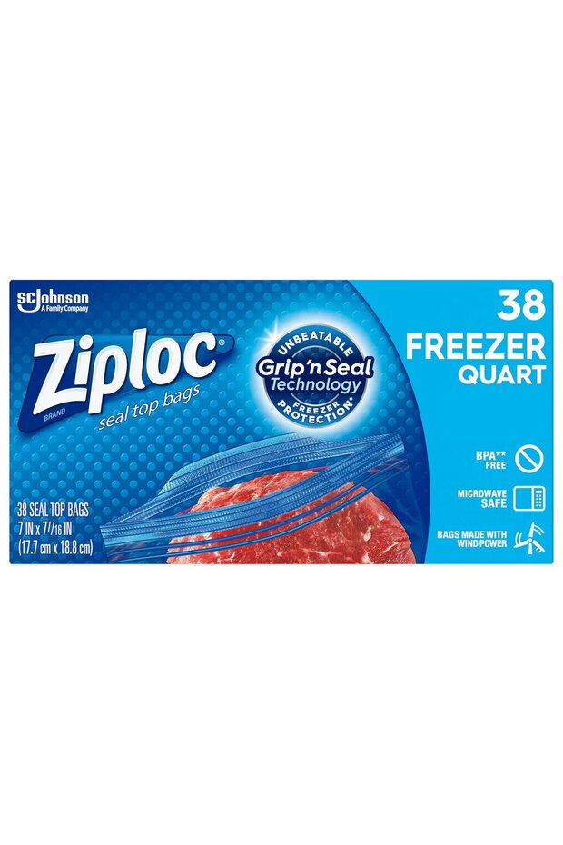 Freezer Bag Seal Top 17.7 x 18.8 cm, 38 Pcs – Strong, Airtight Food Storage