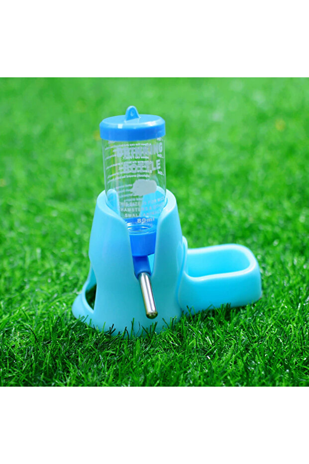 80 ML Blue Random Automatic Water Bottle Drinking Feeder Dispenser Bottle 80ML with Food Feeder Stat - 1