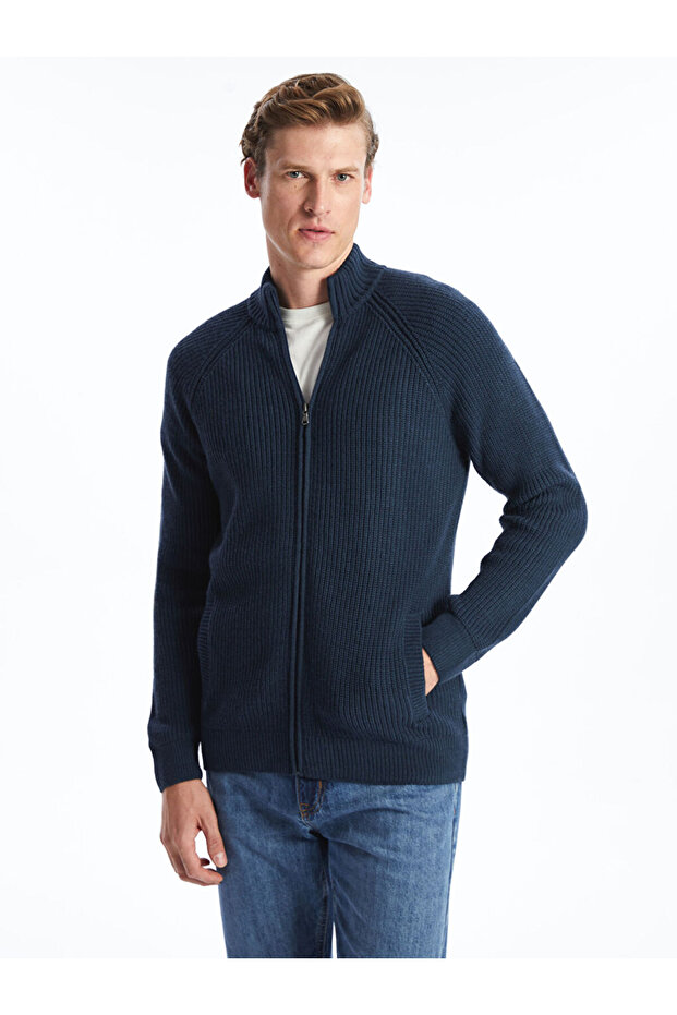 Esvab • Modern & Distinctive Large Size Regular Fit Stand Collar Men's Knitwear Cardigan