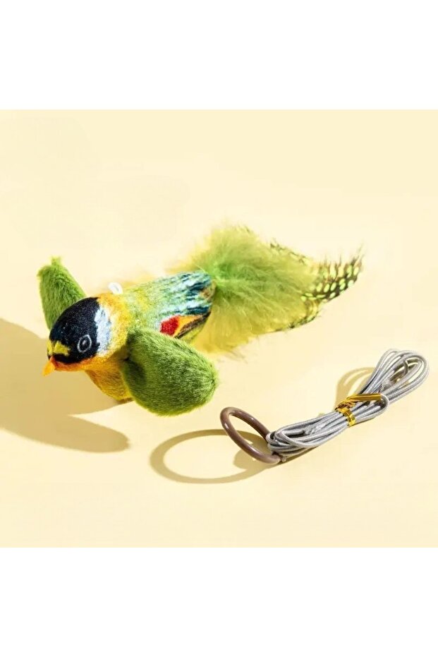 Green Simulation Bird Interactive Cat Toy Plush Sound Hanging Cat Toy Feather Bird Cat Chew Bite Plu - 1