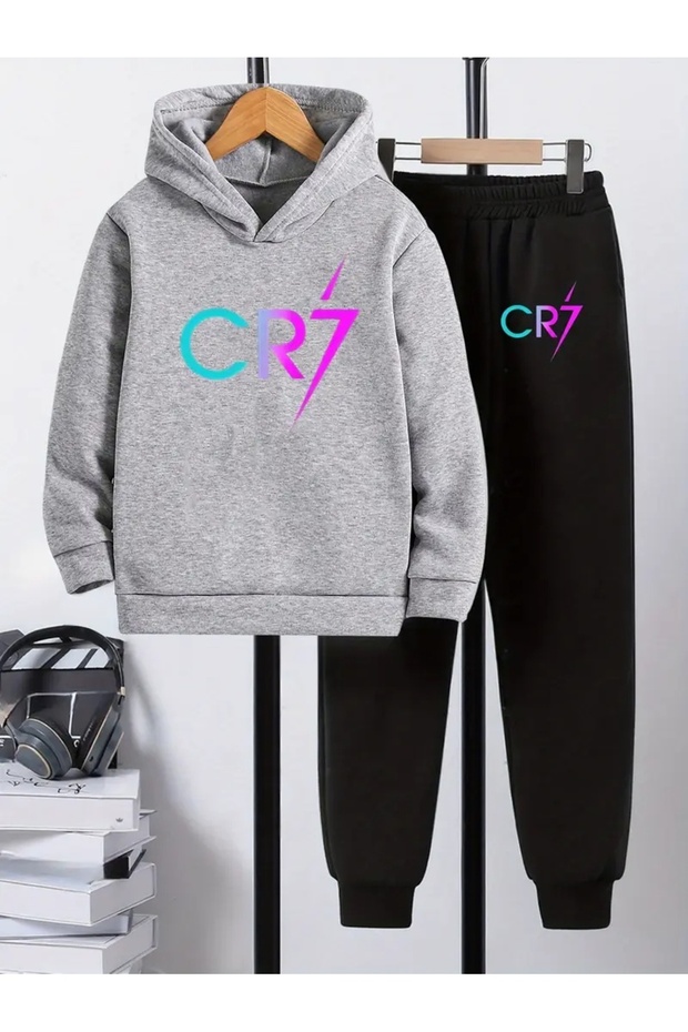Children's Printed Hooded Sweatshirt and Sweatpants Set 3 Thread Raster for Autumn/Winter